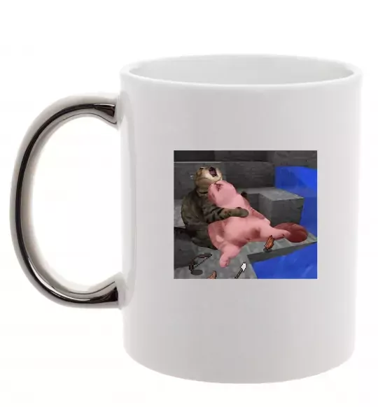 Чашка з кольоровою ручкою Minecraft Cats Срібло фото