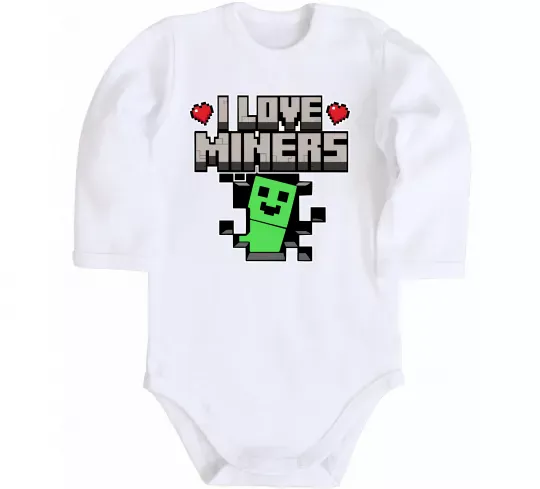 Детский боди I love miners Белый фото