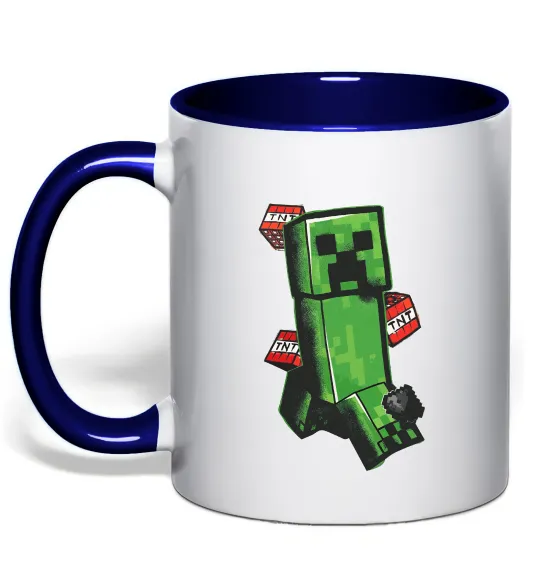 Чашка з кольоровою ручкою Creeper TNT Глибокий темно-синій фото