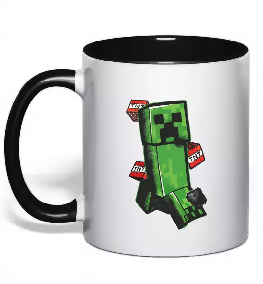 Чашка з кольоровою ручкою Creeper TNT Чорний фото