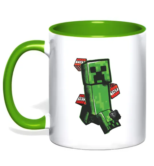 Чашка з кольоровою ручкою Creeper TNT Лаймовий фото