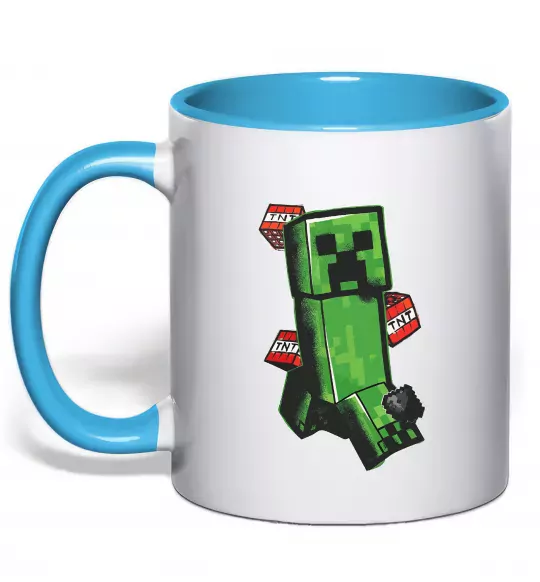 Чашка з кольоровою ручкою Creeper TNT Блакитний фото