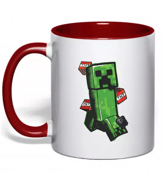 Чашка з кольоровою ручкою Creeper TNT Червоний фото