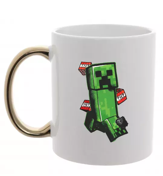 Чашка з кольоровою ручкою Creeper TNT Золото фото