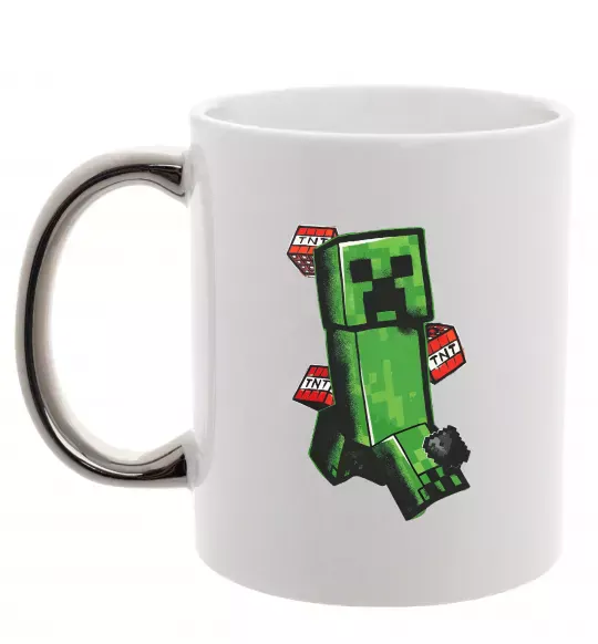 Чашка з кольоровою ручкою Creeper TNT Срібло фото