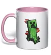 Чашка з кольоровою ручкою Creeper TNT Ніжно рожевий фото