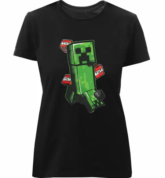 Женская премиум футболка Creeper TNT Черный фото