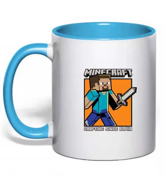 Чашка з кольоровою ручкою Crafting since alpha Блакитний фото