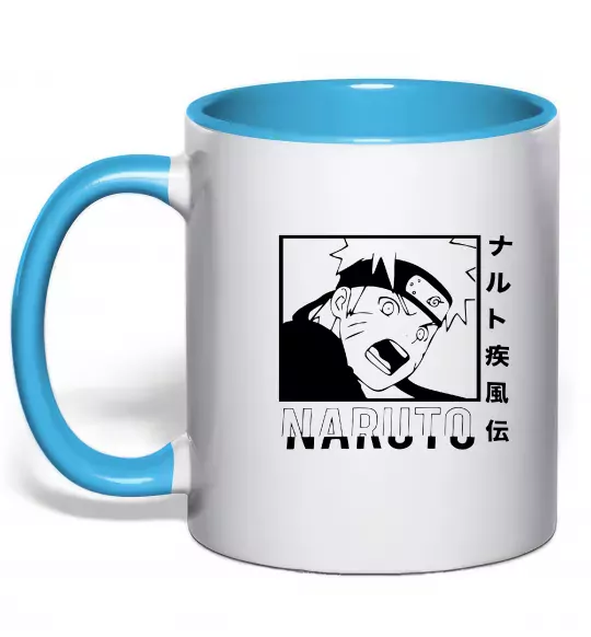 Чашка с цветной ручкой Naruto чорно-білий Голубой фото
