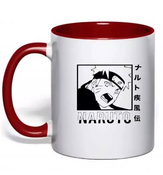 Чашка с цветной ручкой Naruto чорно-білий Красный фото