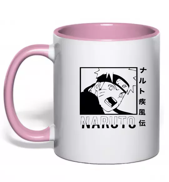 Чашка с цветной ручкой Naruto чорно-білий Нежно розовый фото