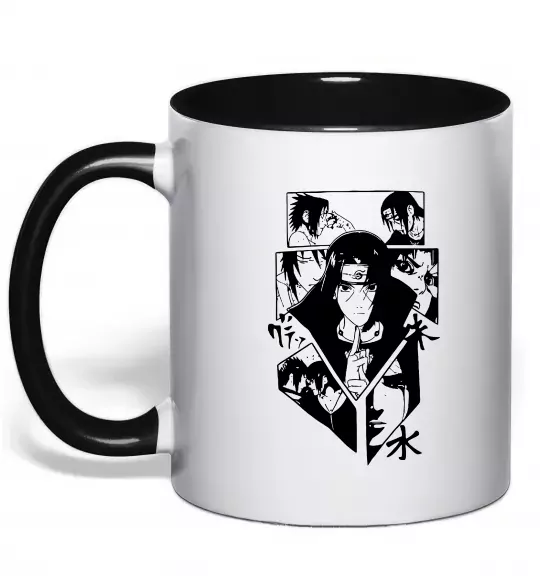 Чашка з кольоровою ручкою Itachi manga art Чорний фото