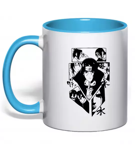 Чашка з кольоровою ручкою Itachi manga art Блакитний фото