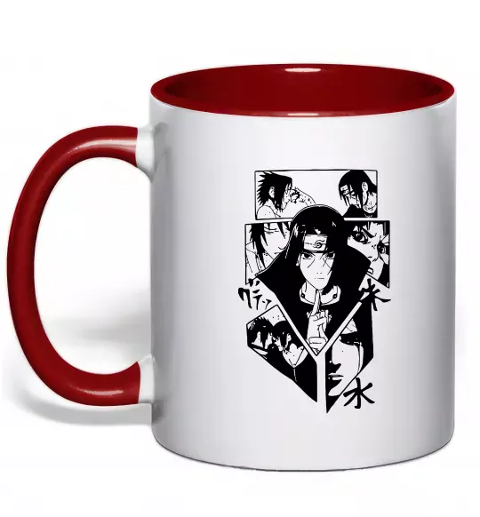 Чашка з кольоровою ручкою Itachi manga art Червоний фото