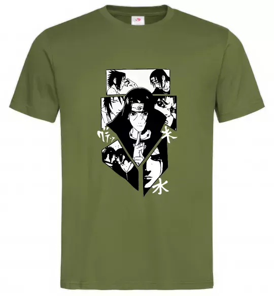 Чоловіча футболка Itachi manga art Оливковий фото
