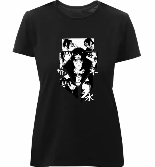 Женская премиум футболка Itachi manga art Черный фото