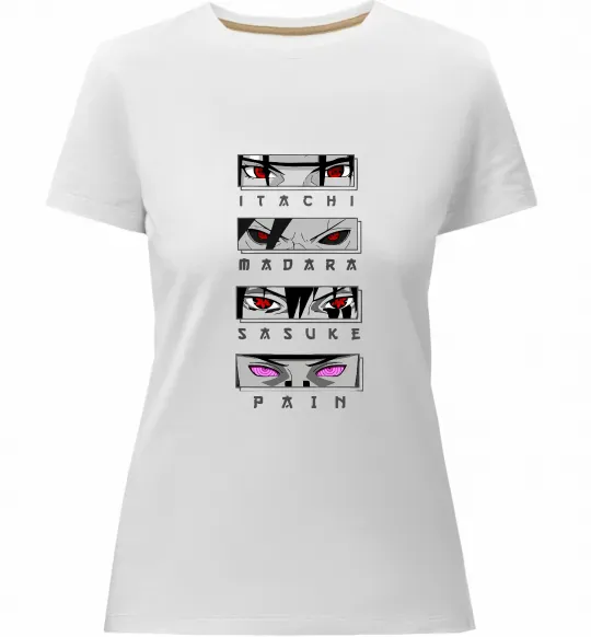 Женская премиум футболка Itachi Madara Sasuke Pain Белый фото