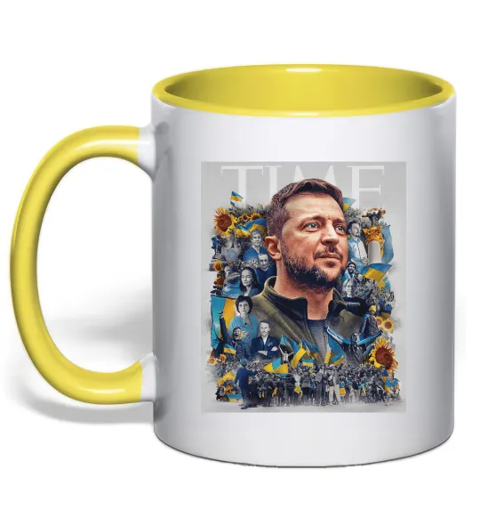 Чашка з кольоровою ручкою Володимир Зеленський Лимонний фото