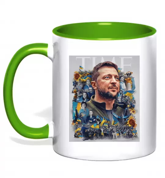 Чашка з кольоровою ручкою Володимир Зеленський Зелений фото