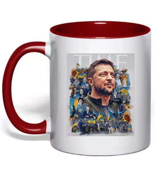 Чашка з кольоровою ручкою Володимир Зеленський Червоний фото