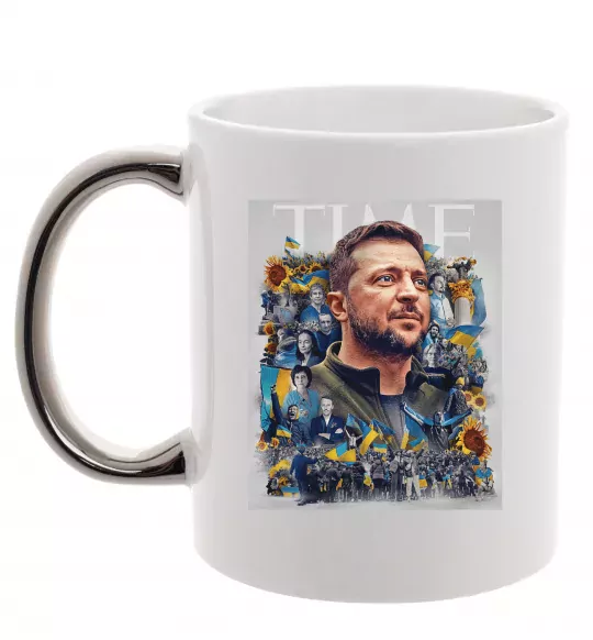 Чашка з кольоровою ручкою Володимир Зеленський Срібло фото