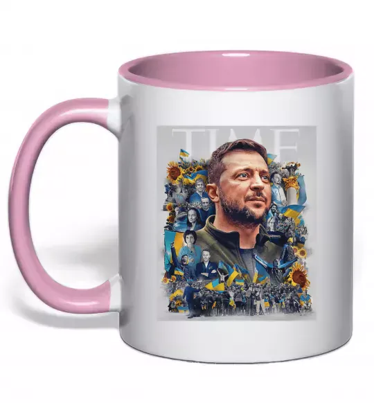 Чашка з кольоровою ручкою Володимир Зеленський Ніжно рожевий фото