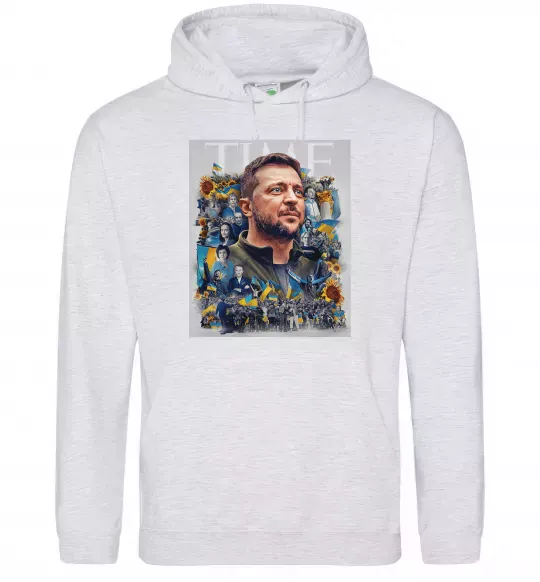 Мужская толстовка (худи) Володимир Зеленський Серый меланж фото