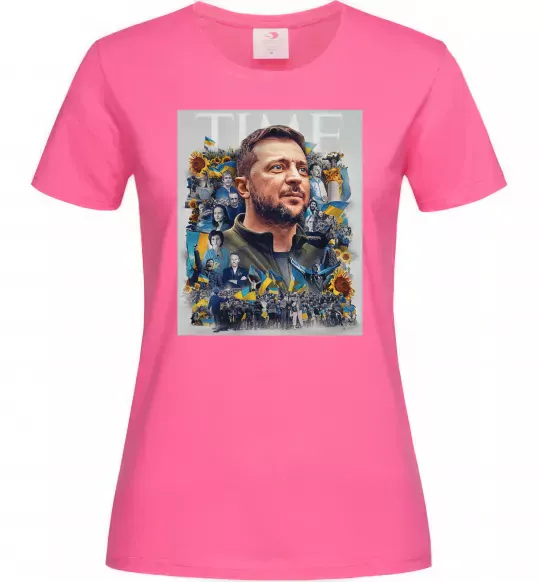 Жіноча футболка Володимир Зеленський Яскраво-рожевий фото