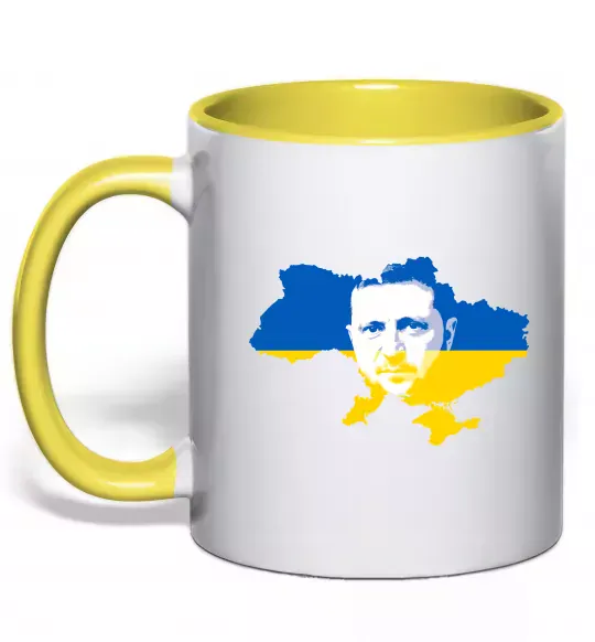 Чашка с цветной ручкой Зеленський Володимир Солнечно желтый фото