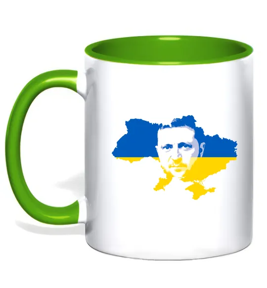 Чашка с цветной ручкой Зеленський Володимир Лаймовый фото