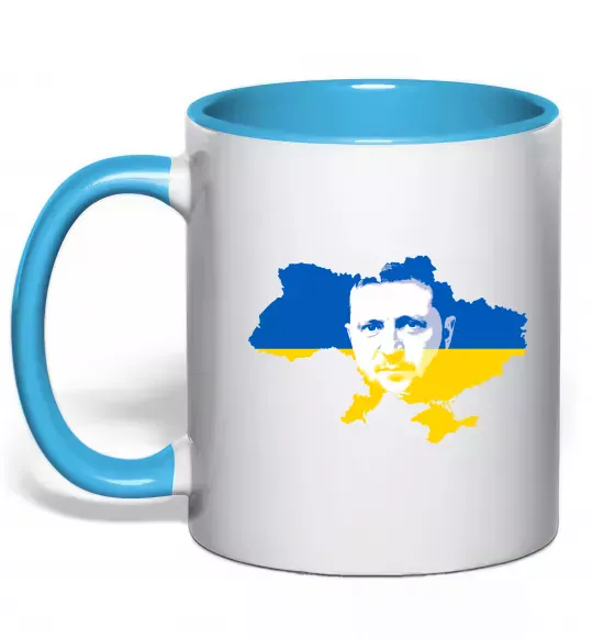 Чашка с цветной ручкой Зеленський Володимир Голубой фото