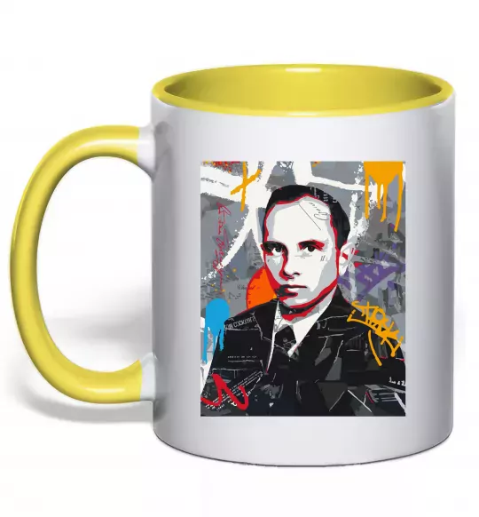 Чашка з кольоровою ручкою Степан Бандера графіті Сонячно жовтий фото