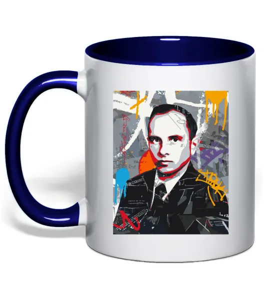 Чашка з кольоровою ручкою Степан Бандера графіті Глибокий темно-синій фото