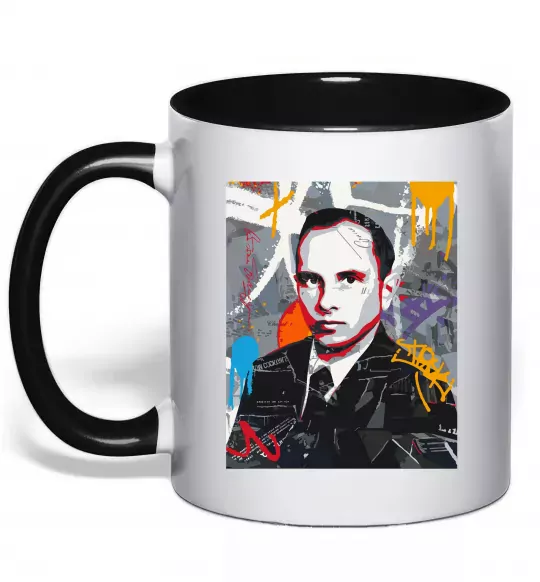 Чашка з кольоровою ручкою Степан Бандера графіті Чорний фото