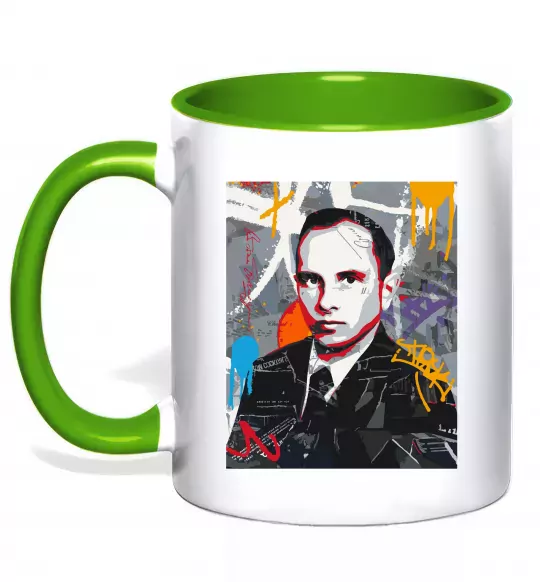 Чашка з кольоровою ручкою Степан Бандера графіті Зелений фото