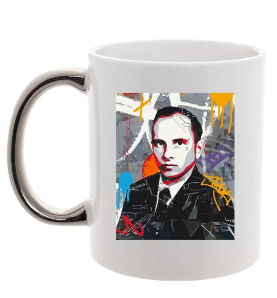 Чашка з кольоровою ручкою Степан Бандера графіті Срібло фото