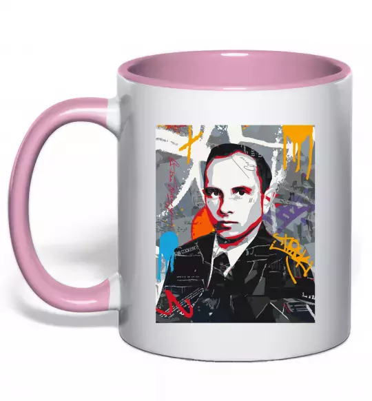 Чашка з кольоровою ручкою Степан Бандера графіті Ніжно рожевий фото