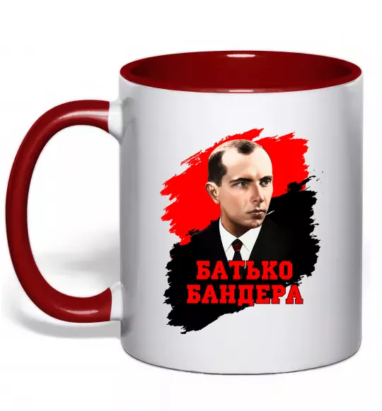 Чашка с цветной ручкой Батько Бандера Красный фото