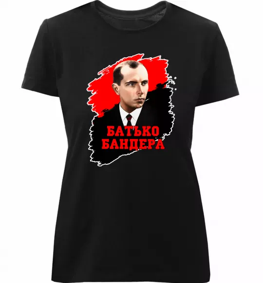 Жіноча преміум футболка Батько Бандера Чорний фото