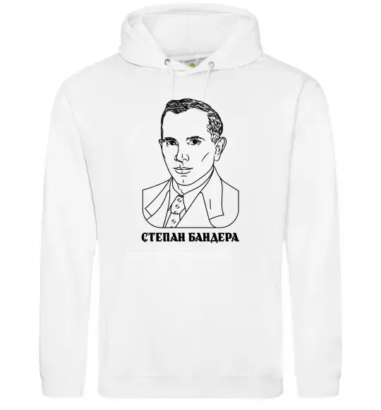 Чоловіча толстовка (худі) Степан Бандера малюнок Білий фото
