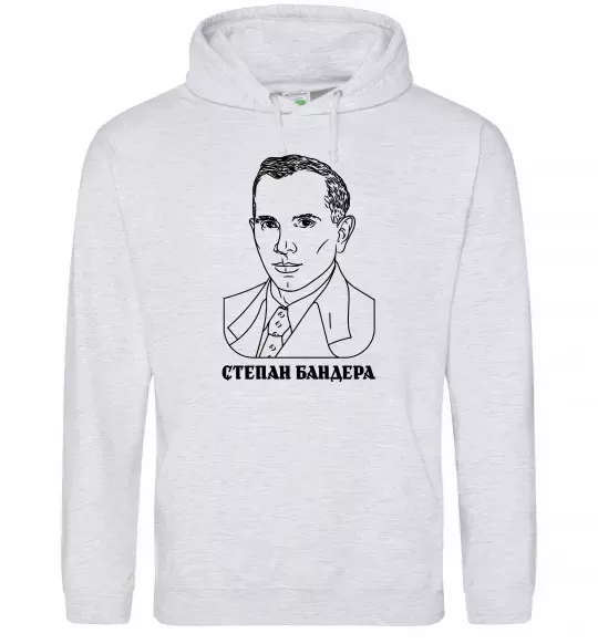 Чоловіча толстовка (худі) Степан Бандера малюнок Сірий меланж фото