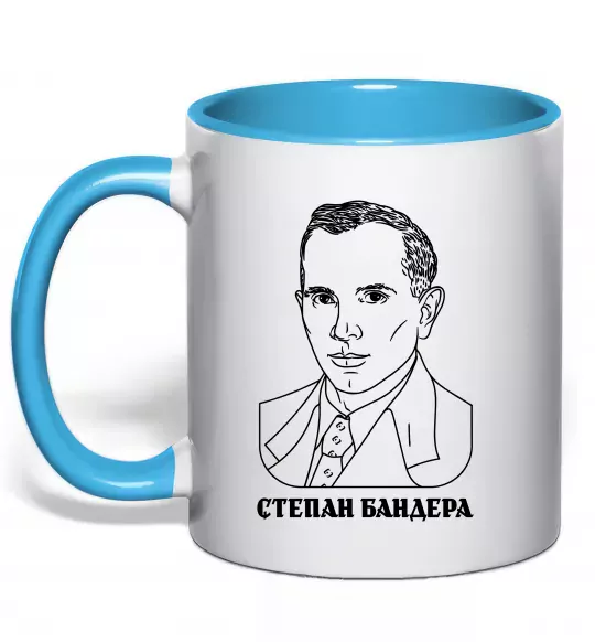 Чашка с цветной ручкой Степан Бандера малюнок Голубой фото