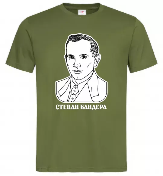 Чоловіча футболка Степан Бандера малюнок Оливковий фото
