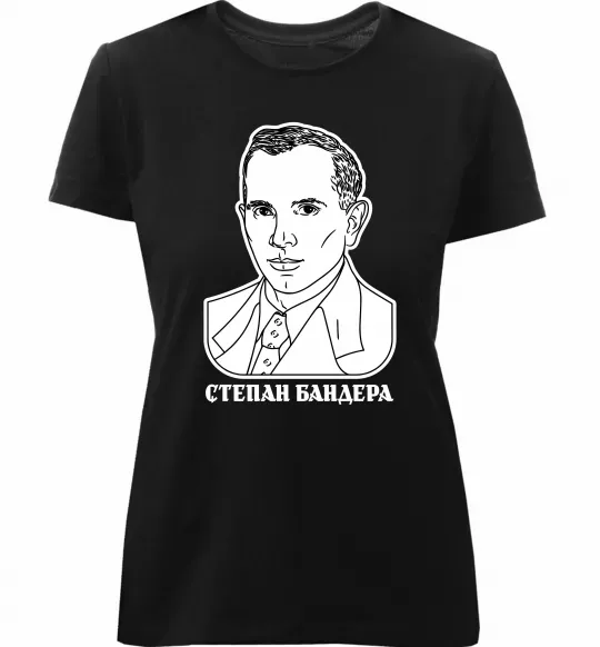 Женская премиум футболка Степан Бандера малюнок Черный фото