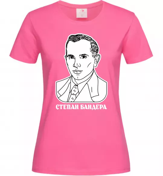 Жіноча футболка Степан Бандера малюнок Яскраво-рожевий фото