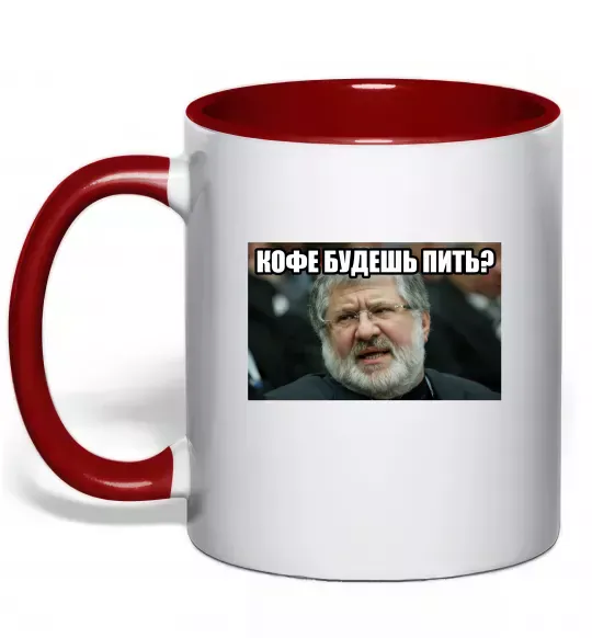 Чашка з кольоровою ручкою Каву будеш пити? Червоний фото