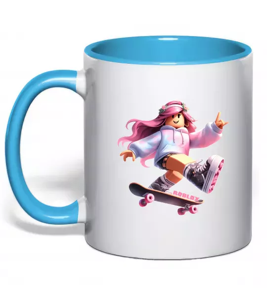 Чашка с цветной ручкой Skater girl Roblox Голубой фото