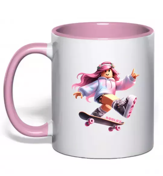 Чашка с цветной ручкой Skater girl Roblox Нежно розовый фото