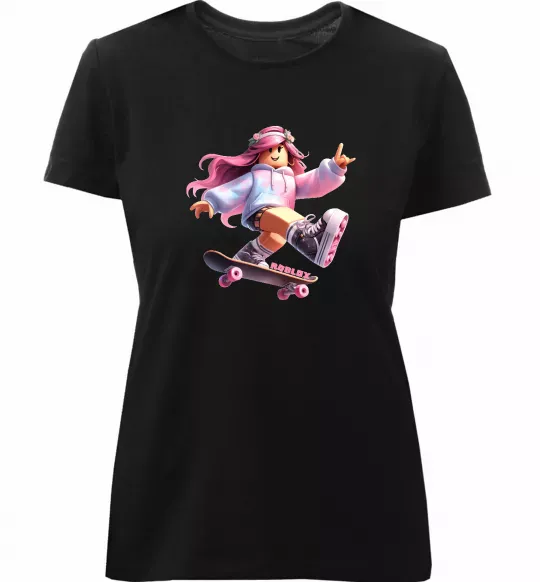 Женская премиум футболка Skater girl Roblox Черный фото