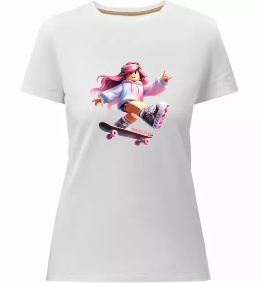 Женская премиум футболка Skater girl Roblox Белый фото